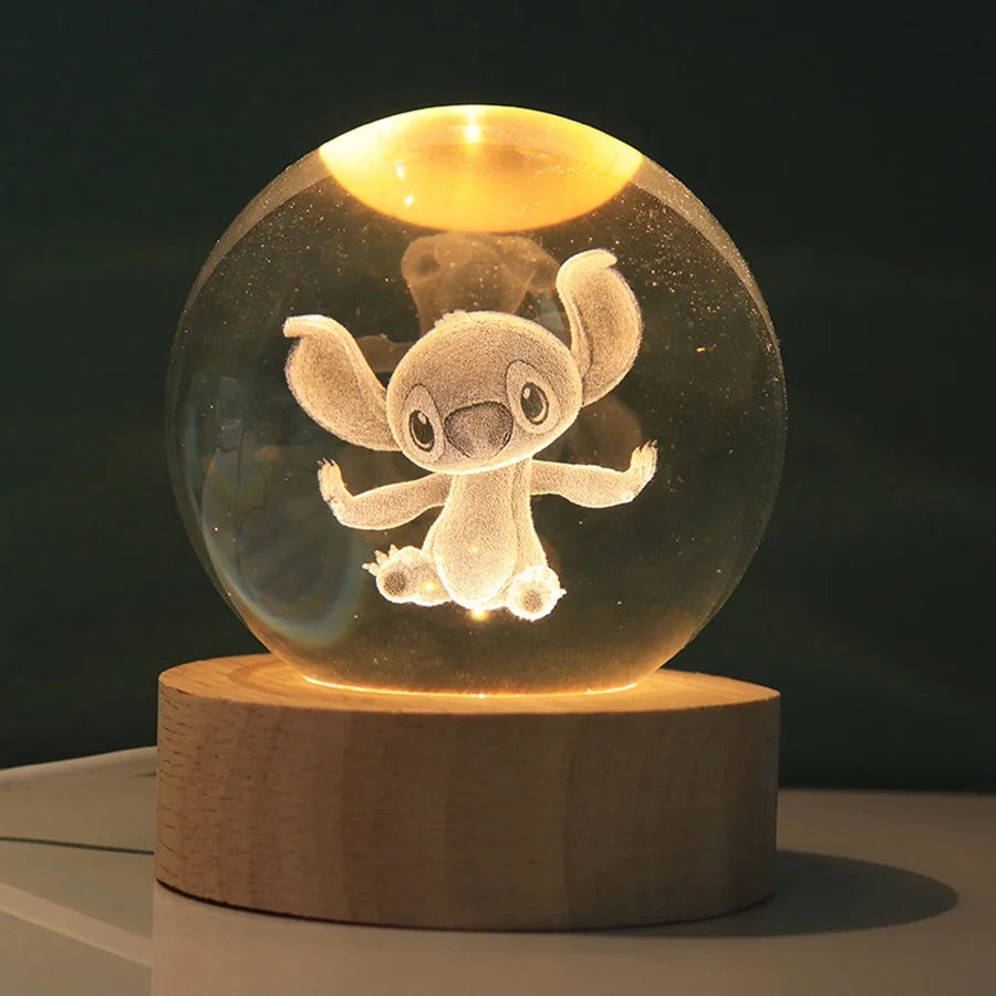 Stitch cartoon crystal ball glowing, 3D carved small night light, desktop decoration creative gift