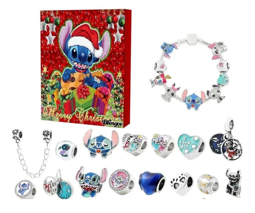 2025 Stitch Christmas Advent Calendar – DIY Jewelry Kit with 24 Days, Charm Bracelet & Necklace for Girls