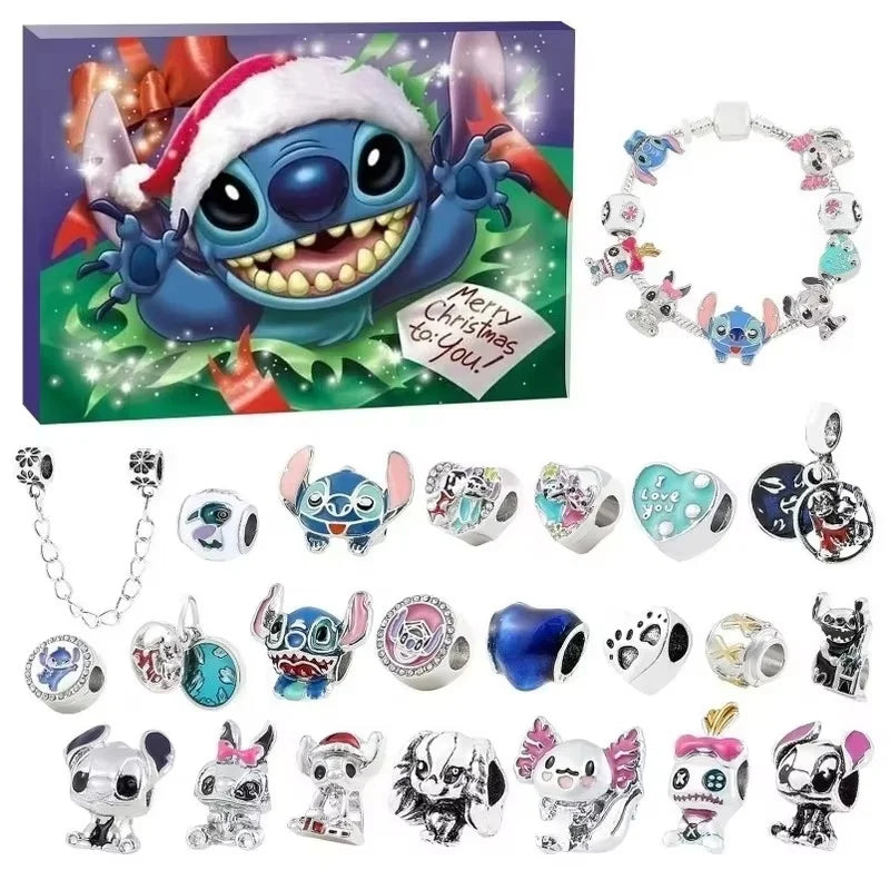 2025 Stitch Christmas Advent Calendar – DIY Jewelry Kit with 24 Days, Charm Bracelet & Necklace for Girls