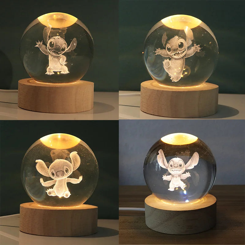 Stitch cartoon crystal ball glowing, 3D carved small night light, desktop decoration creative gift