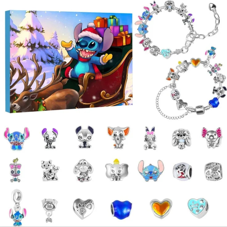 2025 Stitch Christmas Advent Calendar – DIY Jewelry Kit with 24 Days, Charm Bracelet & Necklace for Girls