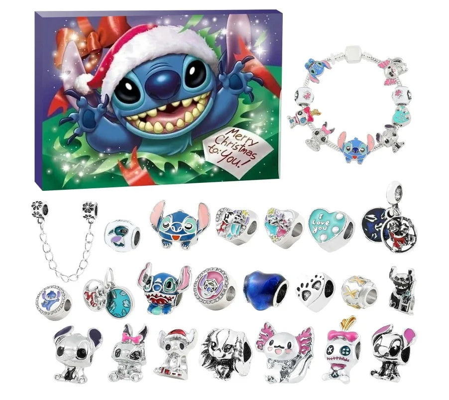 2025 Stitch Christmas Advent Calendar – DIY Jewelry Kit with 24 Days, Charm Bracelet & Necklace for Girls