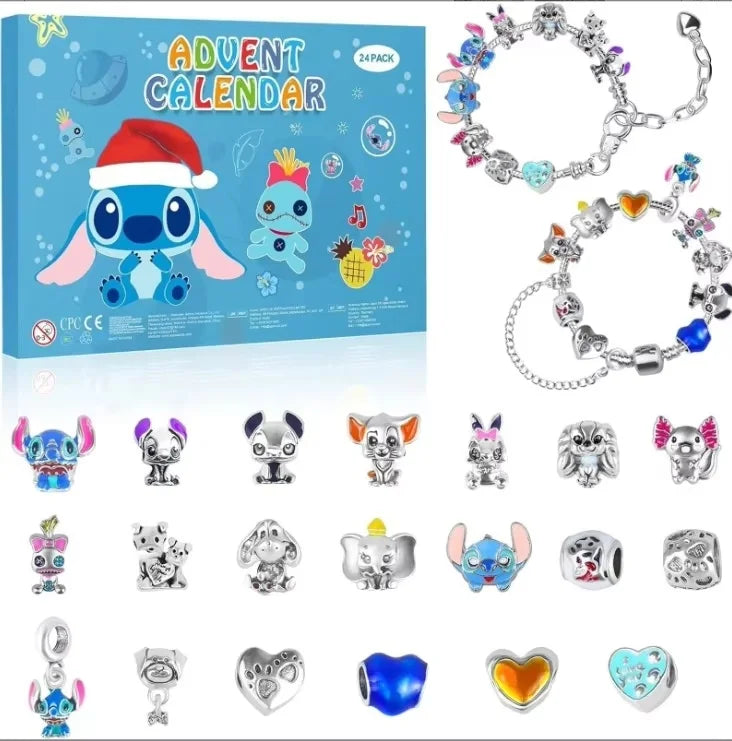 2025 Stitch Christmas Advent Calendar – DIY Jewelry Kit with 24 Days, Charm Bracelet & Necklace for Girls