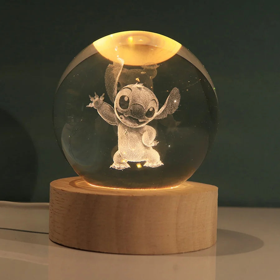 Stitch cartoon crystal ball glowing, 3D carved small night light, desktop decoration creative gift