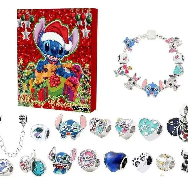 2025 Stitch Christmas Advent Calendar – DIY Jewelry Kit with 24 Days, Charm Bracelet & Necklace for Girls