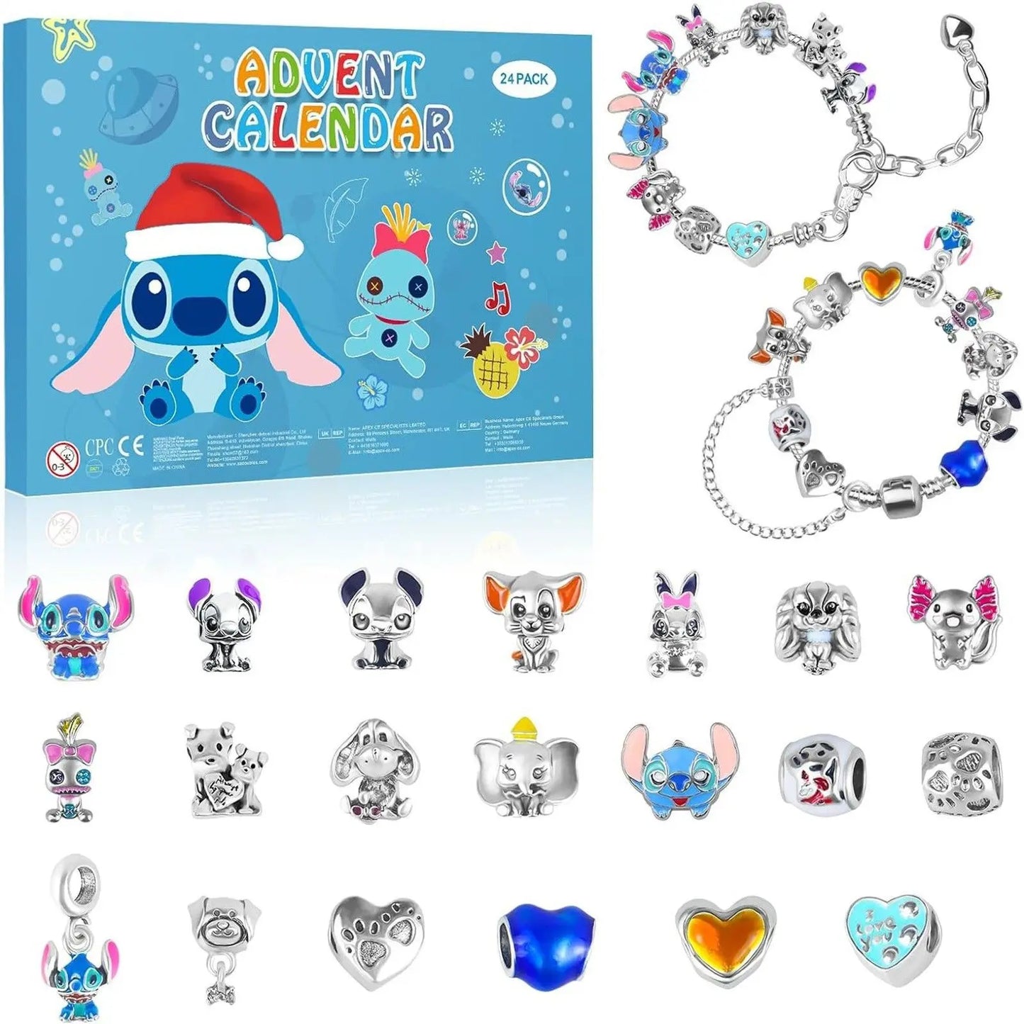 2025 Stitch Christmas Advent Calendar – DIY Jewelry Kit with 24 Days, Charm Bracelet & Necklace for Girls