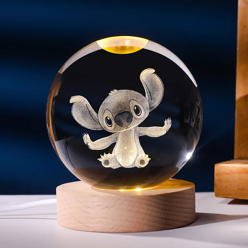 Stitch cartoon crystal ball glowing, 3D carved small night light, desktop decoration creative gift